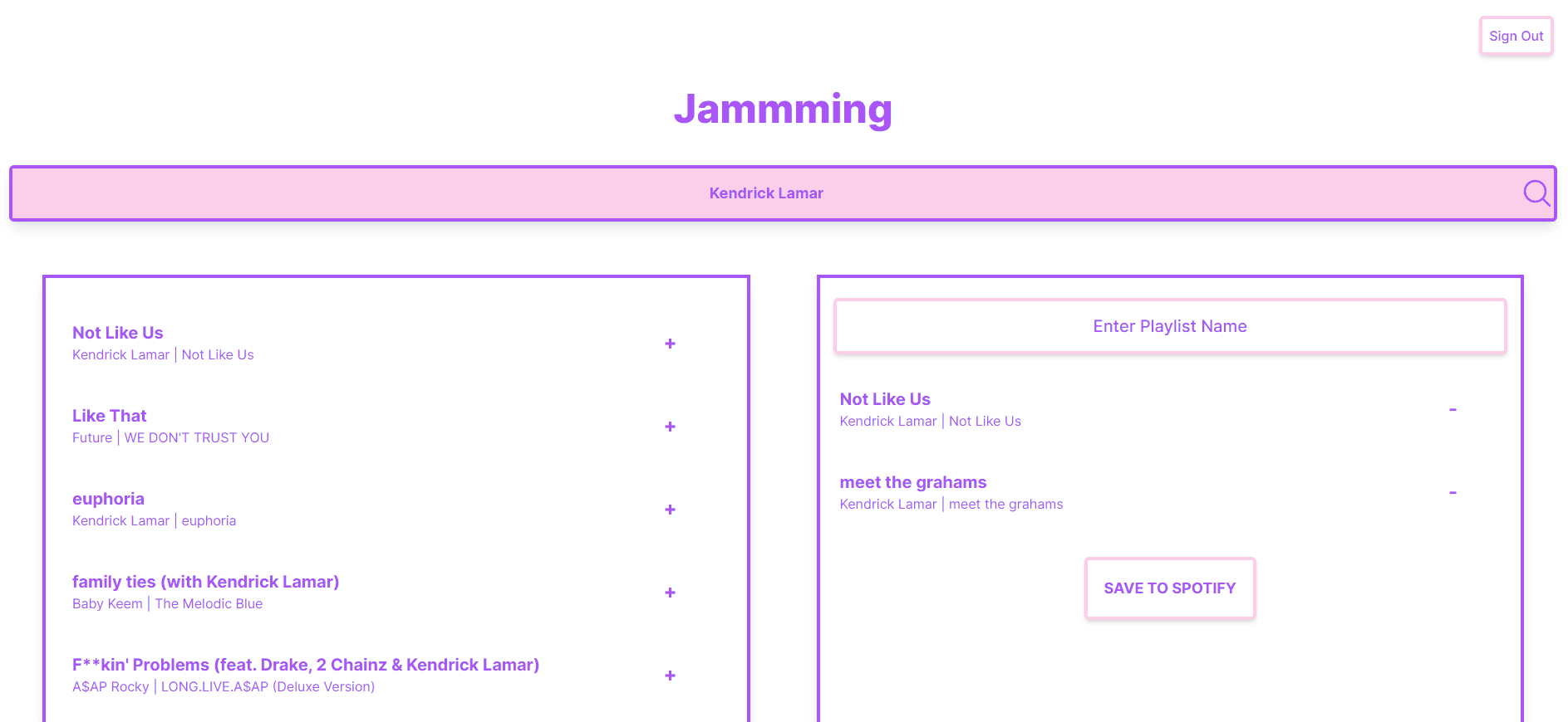 Screenshot of the Jammming app