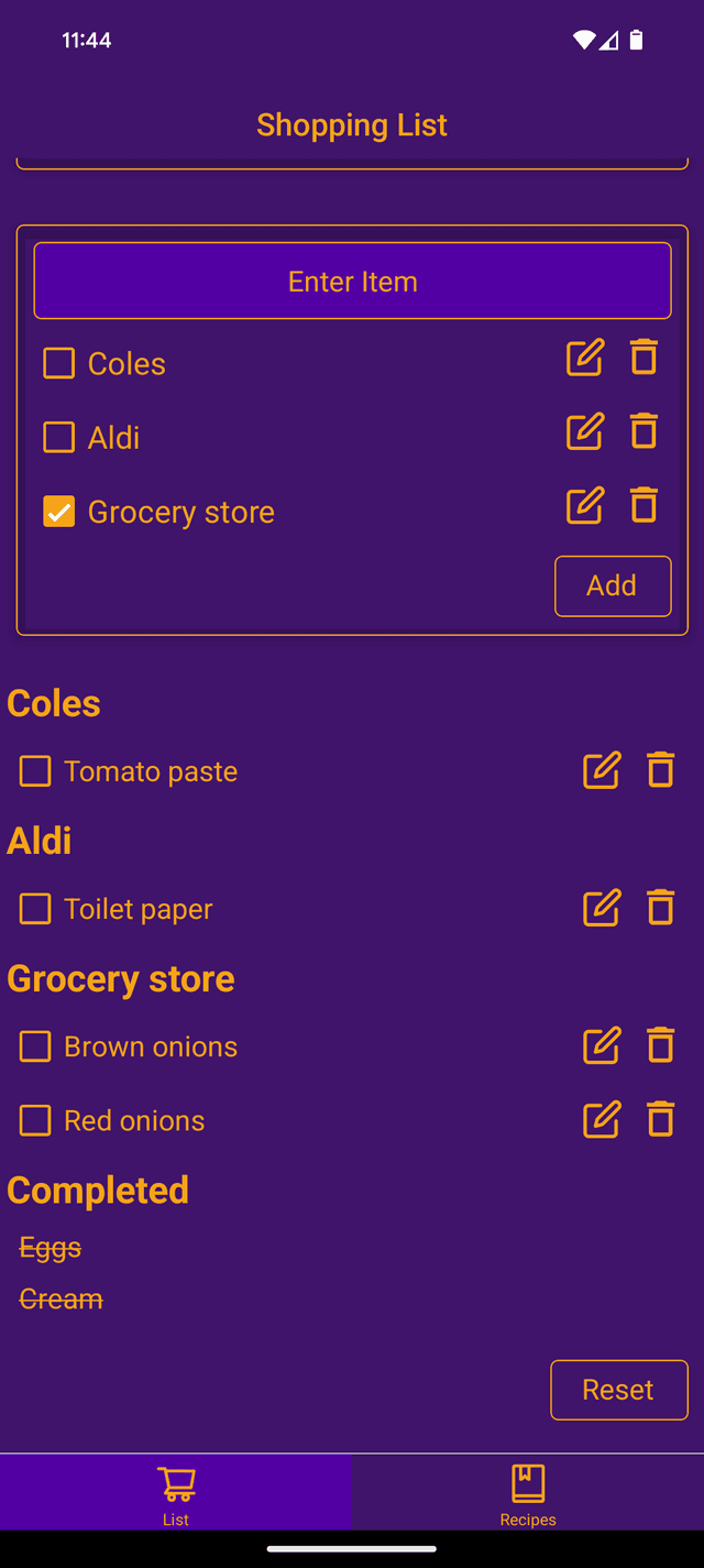 Screenshot of the Shopping Run app